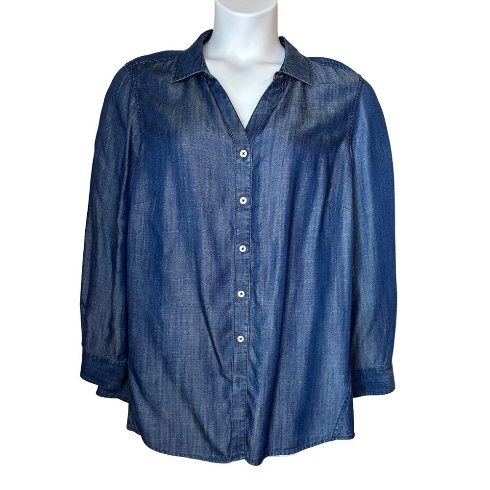 Foxcroft NYC Womens Button Down Shirt in Chambray style Blue Size 16W